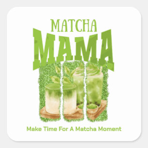 MATCHA MAMA Groene Thee Glitter Mom Gift Cafecore Vierkante Sticker