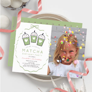 Matcha Theepartij Kawaii Strik Meisje Foto Verjaar Kaart