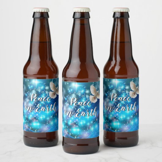 Matching Blue Dove Peace Kerstmis Bier Etiket (Flessen)
