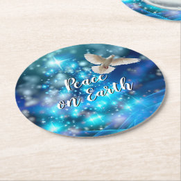 Matching Blue Dove Peace Kerstmis Ronde Kartonnen Onderzetter