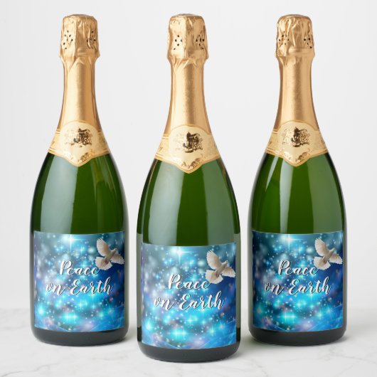 Matching Blue Dove Peace Kerstmis Sparkling Wijnetiket (Flessen)