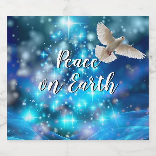 Matching Blue Dove Peace Kerstmis Sparkling Wijnetiket (Enkel label)