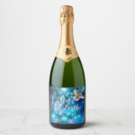 Matching Blue Dove Peace Kerstmis Sparkling Wijnetiket