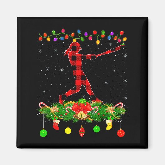 Matching Buffalo Plaid Softball Srts Christmas Paj Magneet (Voorkant)