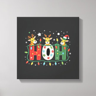 Matching Christmas Santa Hat Ho Ho Ho Giraffe Anim Canvas Afdruk
