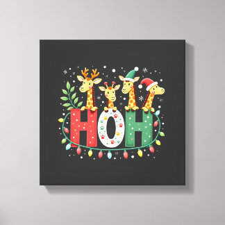Matching Christmas Santa Hat Ho Ho Ho Giraffe Anim Canvas Afdruk