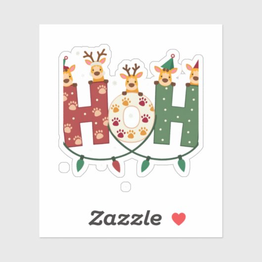 Matching Christmas Santa Hat Ho Ho Ho Giraffe Anim Sticker (Vel)