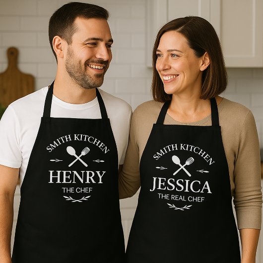 Matching Family Kitchen Aprons with Custom Names Schort