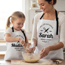 Matching Family Kitchen Aprons with Custom Names 