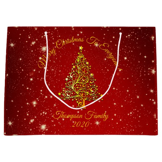 Matching Set Kerstred Gold Tree Stars Naam Groot Cadeauzakje (Voorkant)