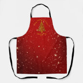 Matching Set Kerstred Gold Tree Stars Naam Schort (Voorkant)