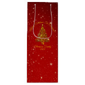 Matching Set Kerstred Gold Tree Stars Naam Wijn Cadeautas (Voorkant)