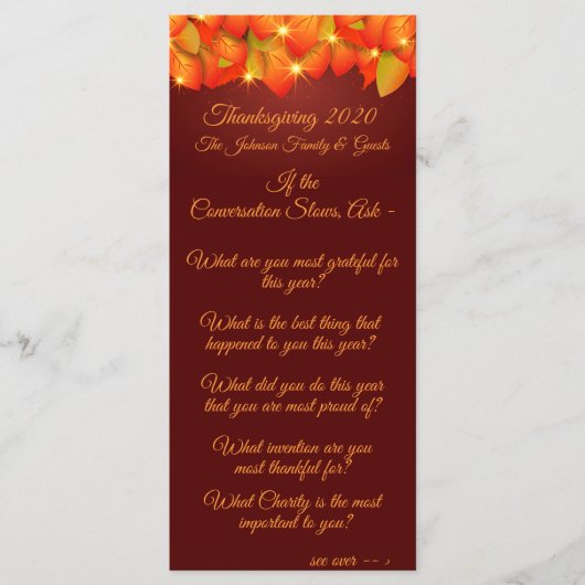 Matching Thanksgiving Leaf Conversation Starter Menu (Voorkant)