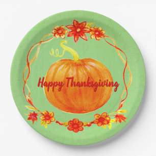 Matching Thanksgiving Pumpkin op Green 9" Papieren Bordje