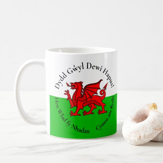 Matching Welsh Dragon St David's Day Koffiemok (Met donut)