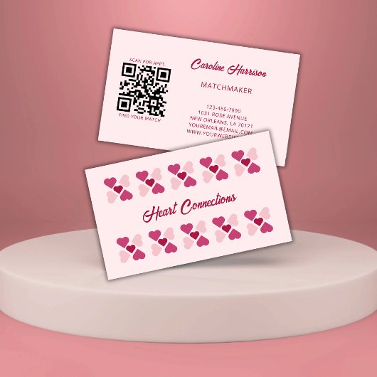 Matchmaker Dating Service Red Pink Hearts QR-code Visitekaartje