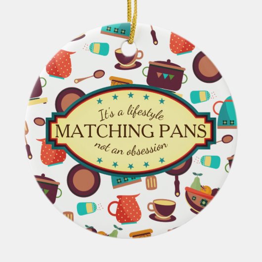 Matchpannen obsessie met kerstversiering keramisch ornament (Voorkant)