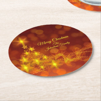 Matchset Gold Stars Tree Naam wijzigen Ronde Kartonnen Onderzetter