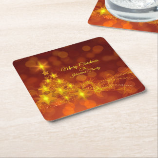 Matchset Gold Stars Tree Naam wijzigen Vierkante Kartonnen Onderzetter