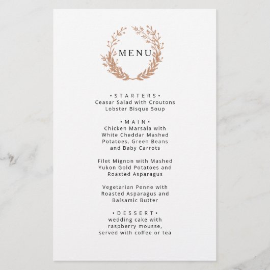 Maten van gouden bladeren. Menu Elegant bruiloft (Voorkant)