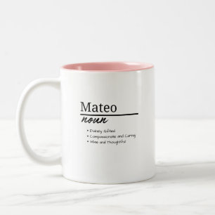 Mateo, jongen gepersonaliseerde naam definitie tweekleurige koffiemok