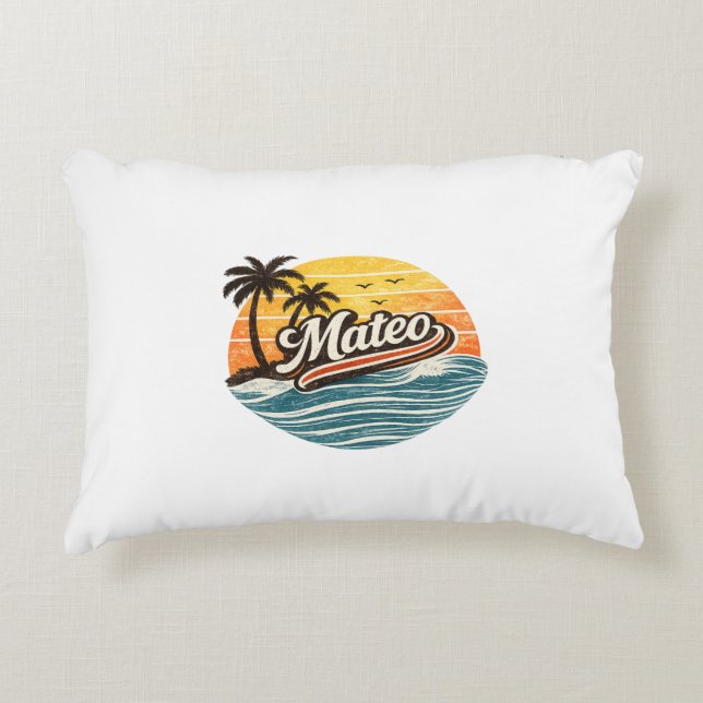 Mateo Retro Sunset Naamontwerp Accent Kussen (Voorkant)