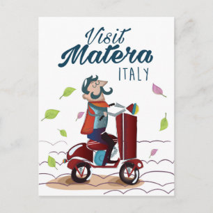 Matera Italië Cartoon Scooter reisprent Briefkaart