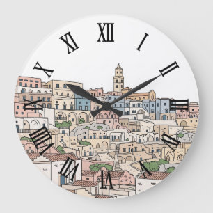 Matera Italië Reis Illustratie Briefkaart Grote Klok