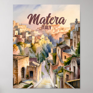 Matera Italië Sassi Gepersonaliseerde Aquarel Vint Poster