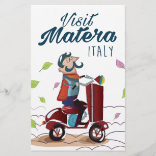 Matera Italy Cartoon Scooter-reisdruk Briefpapier