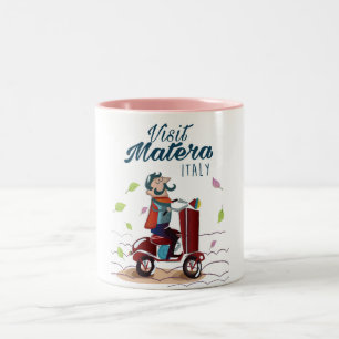 Matera Italy Cartoon Scooter-reisdruk Tweekleurige Koffiemok