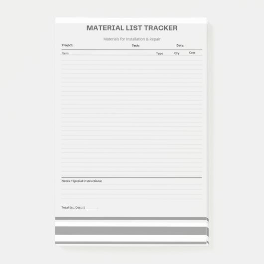 Materiaal Lijst Tracker Post-it® Notities Notes (Voorkant)