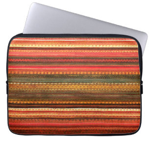 Materiaal Textiel Strepen Rood Oranje en Groen Laptop Sleeve