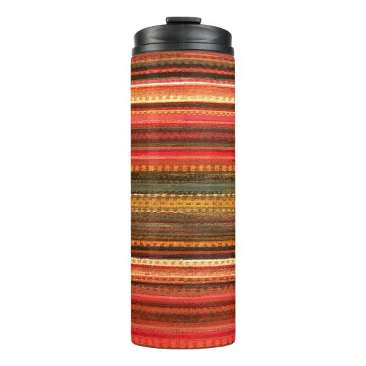 Material Textile Stripes Red Orange and Green Thermosbeker (Voorkant)