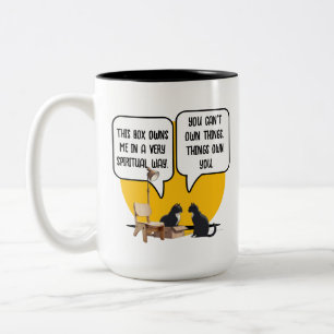 Materialisme Kat Filosofie Humor Tweekleurige Koffiemok