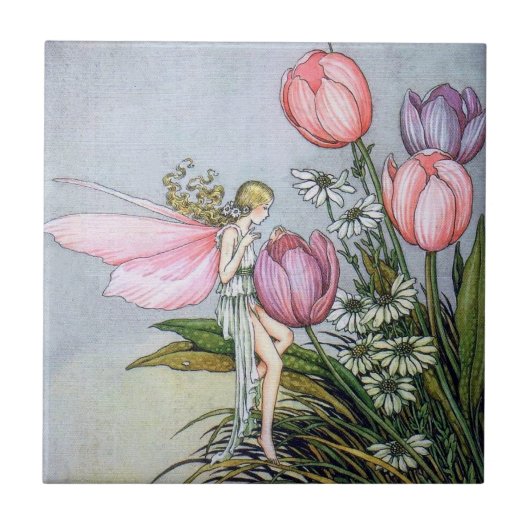 Materieel met tulpen keramische Tegel Tegeltje (Voorkant)