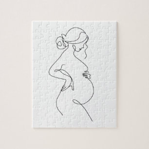 Maternale Elegantie: Zwangere Vrouwen Line Art Legpuzzel