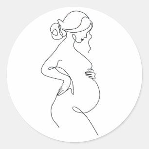 Maternale Elegantie: Zwangere Vrouwen Line Art Ronde Sticker