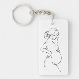 Maternale Elegantie: Zwangere Vrouwen Line Art Sleutelhanger