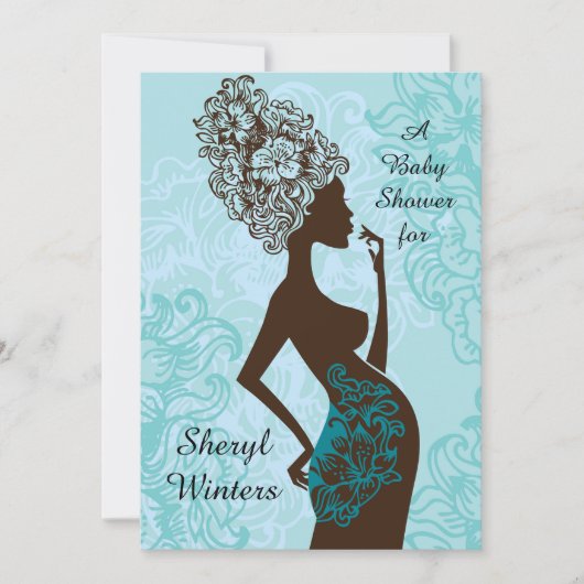 Maternité Silhouette Baby shower bleu Invitation (Devant)