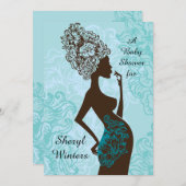 Maternité Silhouette Baby shower bleu Invitation (Devant / Derrière)