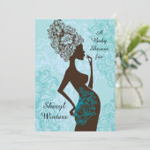 Maternity Silhouette Blue Baby shower Invitation Kaart (Staand voorkant)