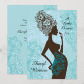 Maternity Silhouette Blue Baby shower Invitation Kaart (Voorkant / Achterkant)