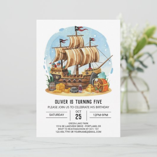 Matey aangepaste boot piraat verjaardag kaart (Staand voorkant)