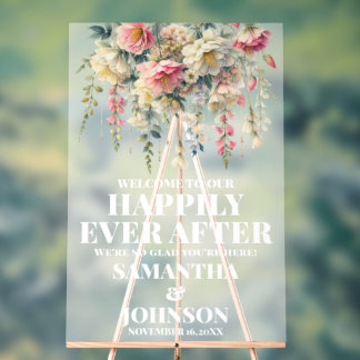 Matglazen 'Happily Ever After' bloem bruiloft welk Acryl Bord