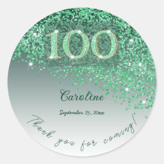 Matgroene Glitter 100e Verjaardag Bedankt Ronde Sticker
