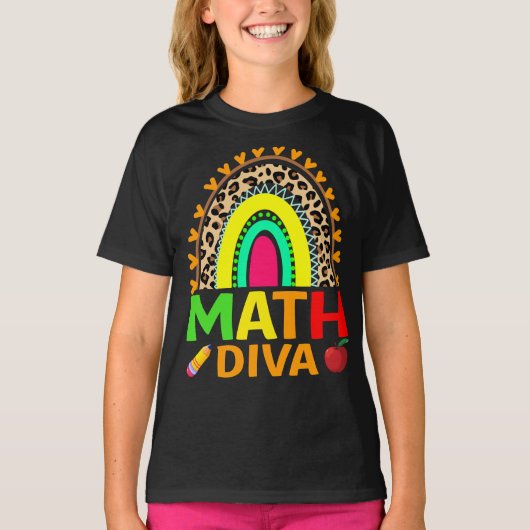 Math Diva Rainbow Leopard Retour À L'École T-shirt (Devant)