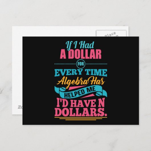 Math Enseignant Algebra Pun N Dollars Cartes posta (Devant / Derrière)