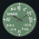 Math équations mathématiques Horloge version deux<br><div class="desc">Cette horloge murale personnalisée ludique et fantaisiste est parfaite pour les amateurs de maths. Testez votre arithmétique ! L'horloge a des équations mathématiques plutôt que des nombres. Il y a un certain ajout, soustraction, multiplication, division, pourcentages, fractions, algèbre, racine carré, et pouvoirs. Cette deuxième version de l'horloge a également une...</div>