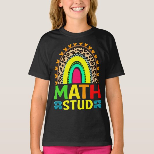 Math Stud Rainbow Leopard Retour À L'École T-shirt (Devant)